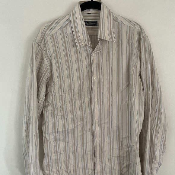 Salvatore Ferragamo Button Up Dress Shirt Men's Striped Medium - Picture 1 of 5